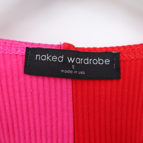 Naked Wardrobe Pink Red Ribbed Colorblock Racerback Midi Dress NW-D2400 Mens S - Picture 4 of 8